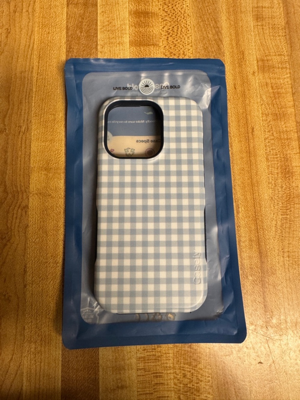 iPhone 15 Pro Casely Light Blue and White Gingham Phone Case - Picture 1 of 2